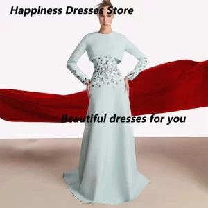 kf-S2faf2ff454a84d538db409bb734436fci Customized O Neck Long Sleeves Graduation Prom Dress Sequined Beading A Line Evening Dress Ladies Elegant Formal Party Dresses 