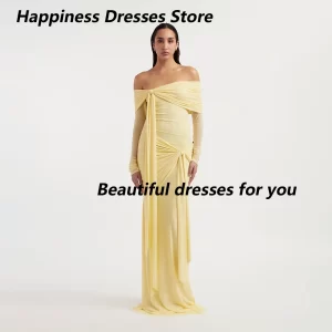 Modern Evening Dress Customized Off The Shoulder Chiffon Long Sleeves Straight Pleats Prom Dresses Vestido De Festa 2025