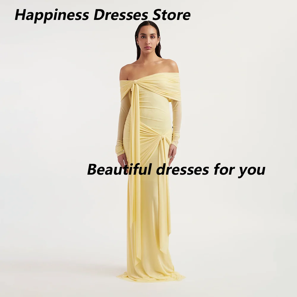 Modern Evening Dress Customized Off The Shoulder Chiffon Long Sleeves Straight Pleats Prom Dresses Vestido De Festa 2025