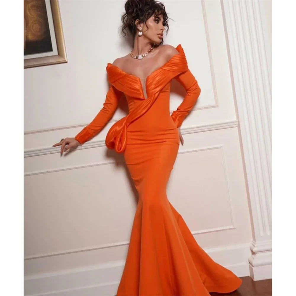 Customized Off The Shoulder Prom Dresses Ruched Mermaid Evening Dress Floor-Length Special Occasion Gown