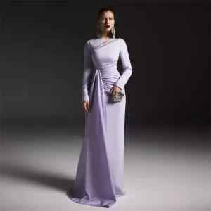 kf-S607cead735cd4a68a11a0406f0ed5458g Customized Sequined O-Neck Ruched Cocktail Party A-line Long Sleeves Bespoke Occasion Gown Long Dresses Formal Evening Dresses