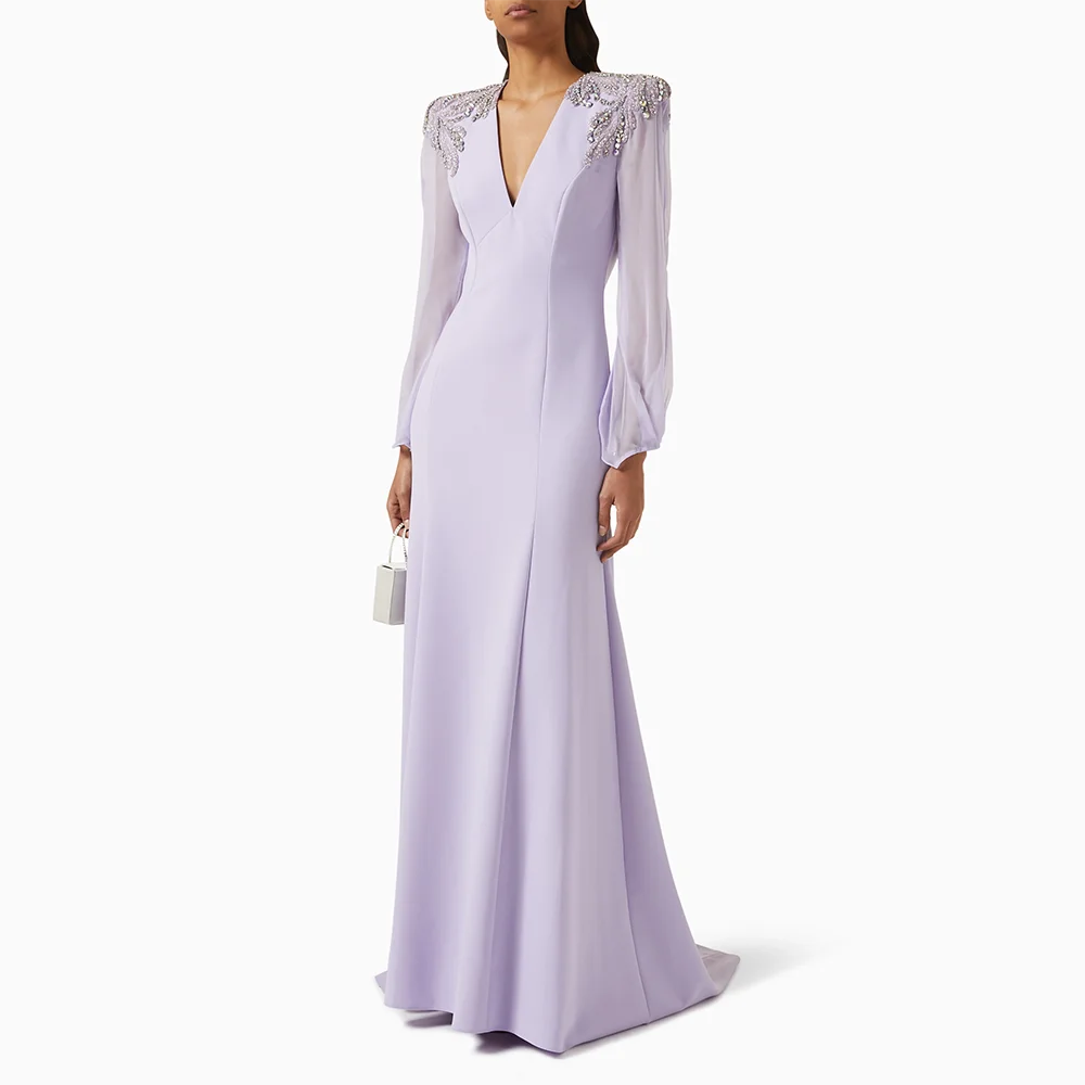 Customized Elegant Long Sleeves Evening Dress Beadings Crystals Mermaid Prom Dresses Floor Length Party Dresses for Special - Image 2