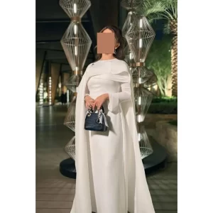 kf-S80f16383093a489ebcd25c55f71417cfQ Customized Elegant Woman Party Dresses Wedding O-Neck Long Sleeves White Woman Party Dress Floor-Length Evening Gown