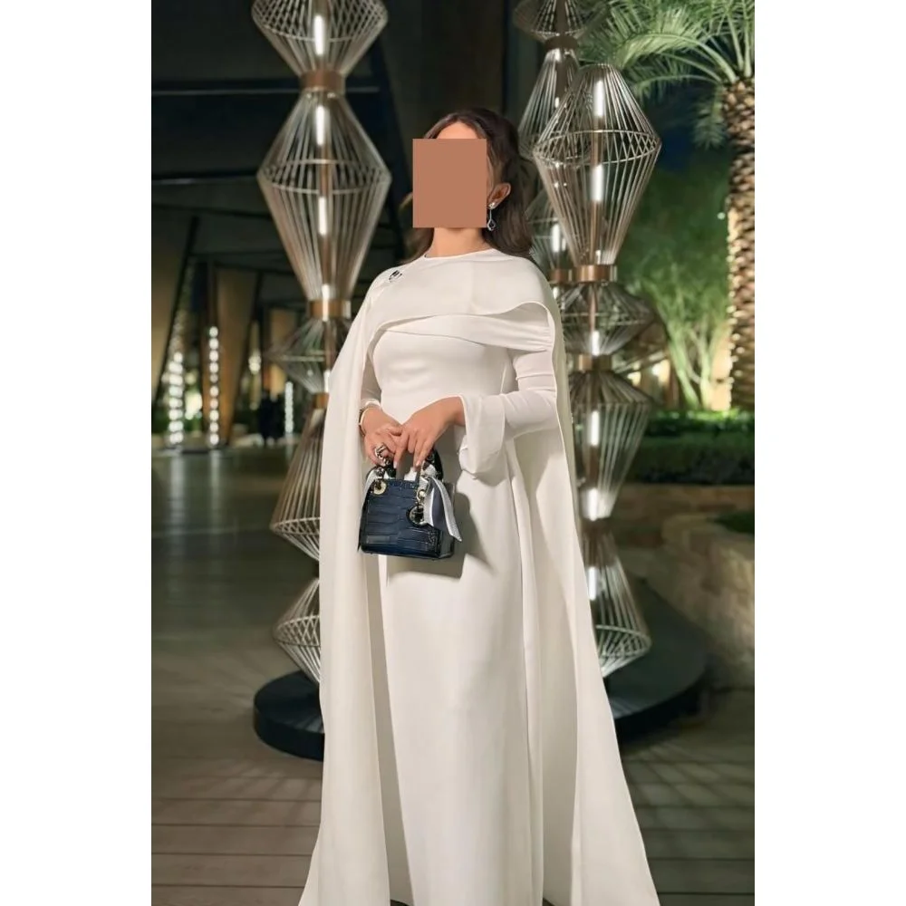 Customized Elegant Woman Party Dresses Wedding O-Neck Long Sleeves White Woman Party Dress Floor-Length Evening Gown