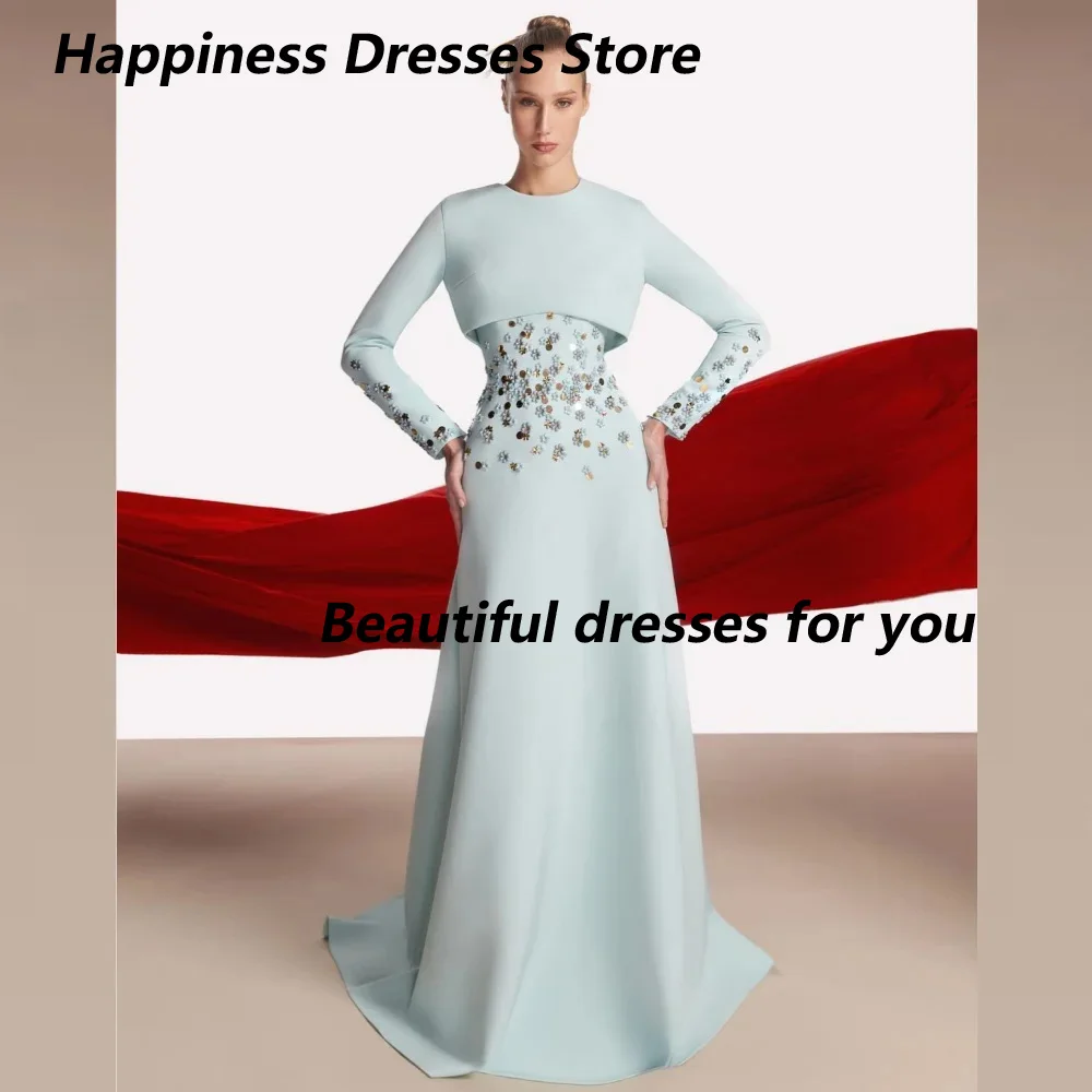Customized O Neck Long Sleeves Graduation Prom Dress Sequined Beading A Line Evening Dress Ladies Elegant Formal Party Dresses - Image 2