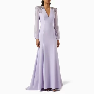 kf-Sdf03815620d34880894e0364b75959a00 Customized Elegant Long Sleeves Evening Dress Beadings Crystals Mermaid Prom Dresses Floor Length Party Dresses for Special